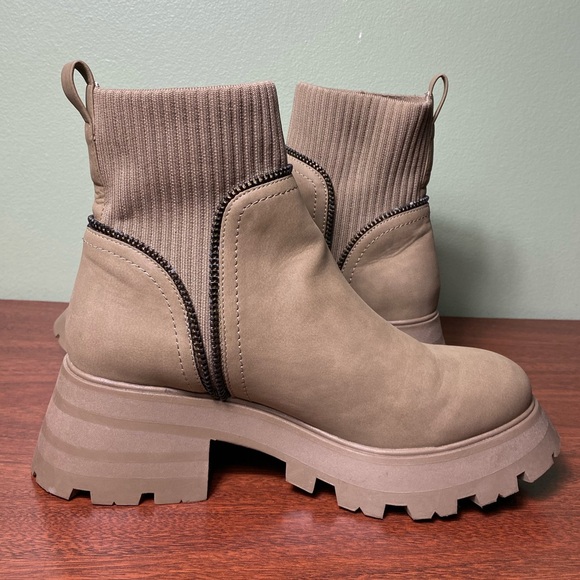 Call It Spring | Khaki Beige Chunky Zipper Sock Detail “Vesperr” Boots - 10 - Picture 5 of 11